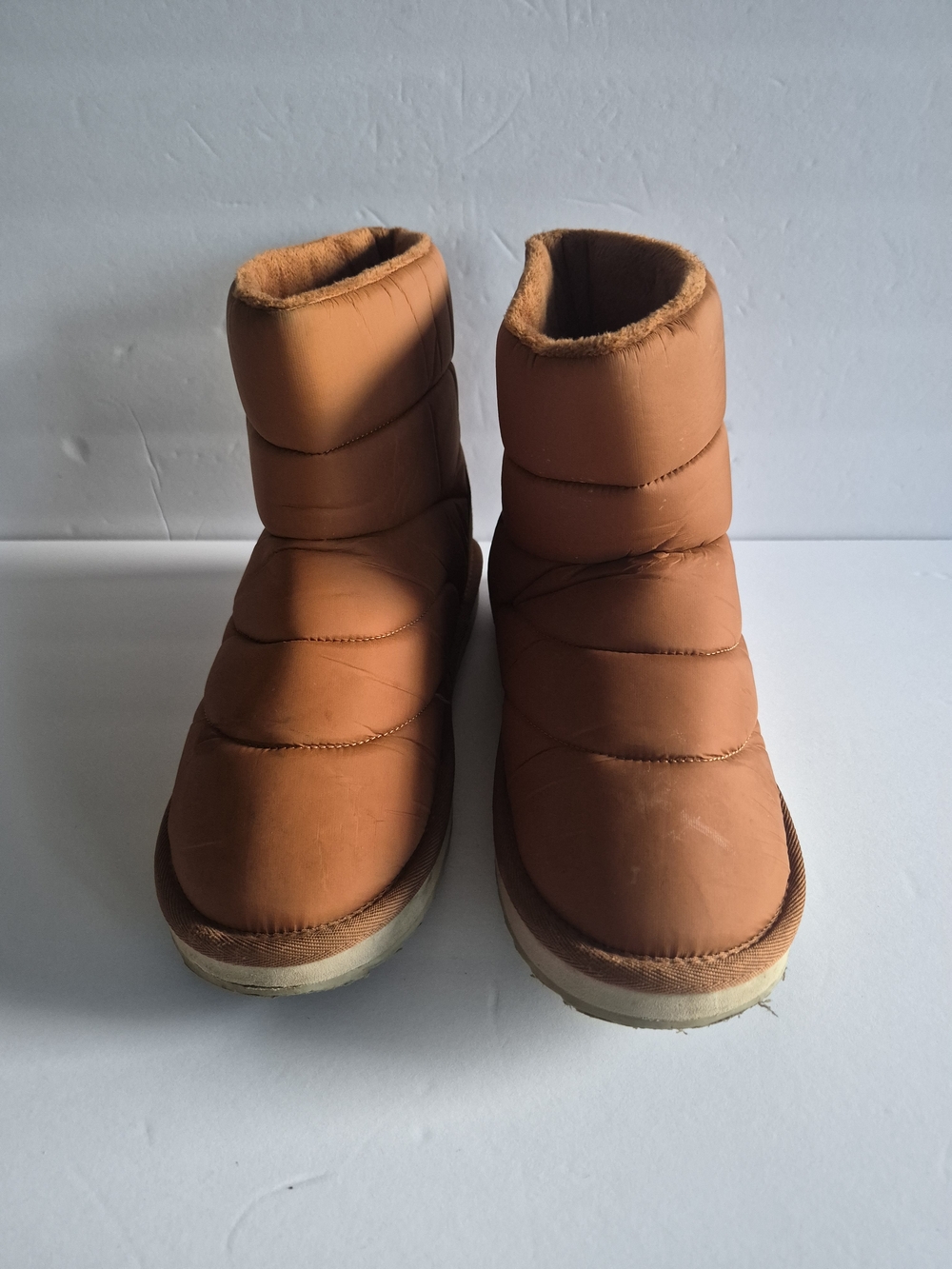 Land’s End Women's 9 Faux Fur Lined Cognac Puffer Ankle Boots Slip-on